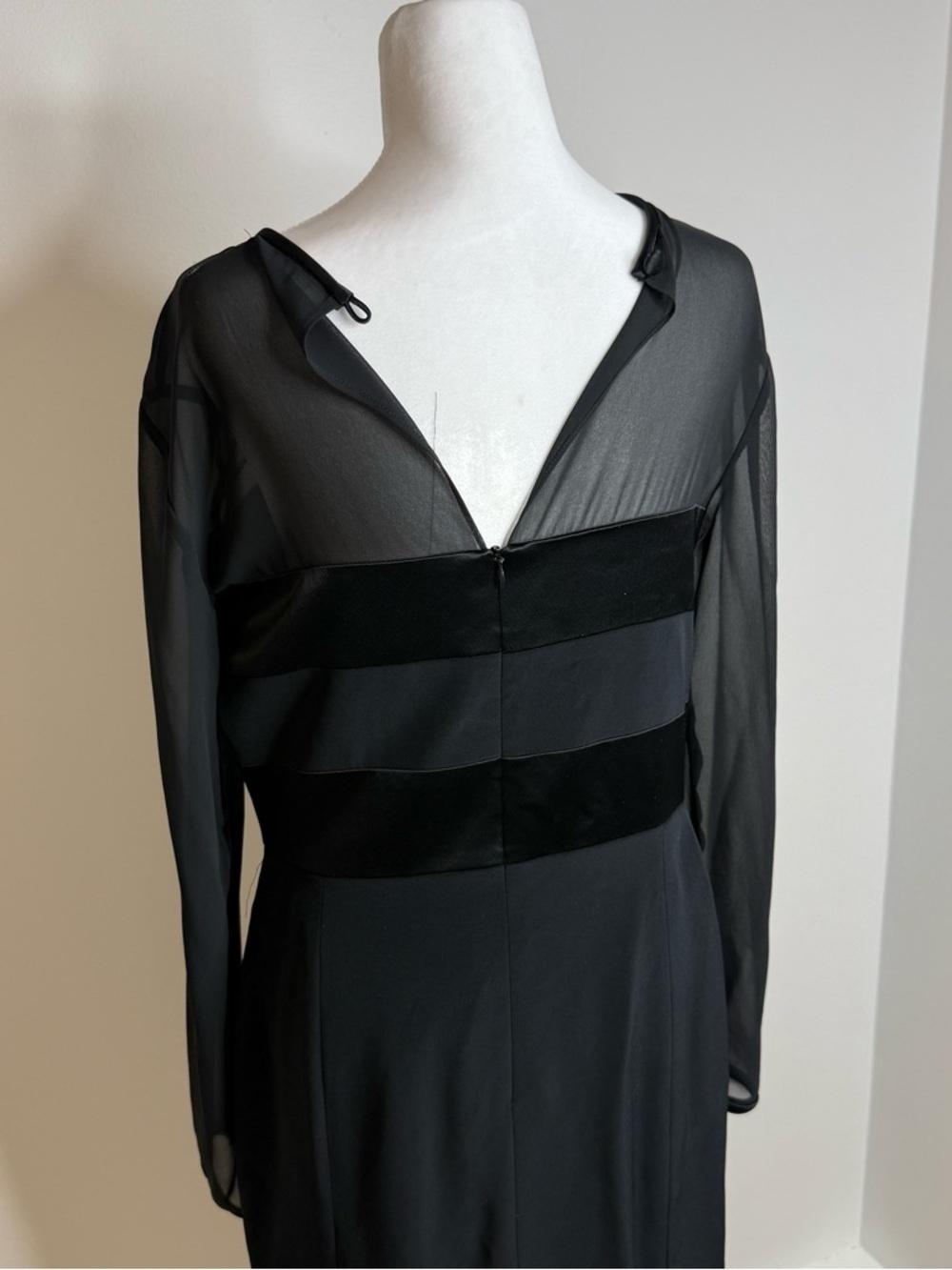 Classic Black Long-Sleeve Sheer Panel Dress - Picture 3 of 3